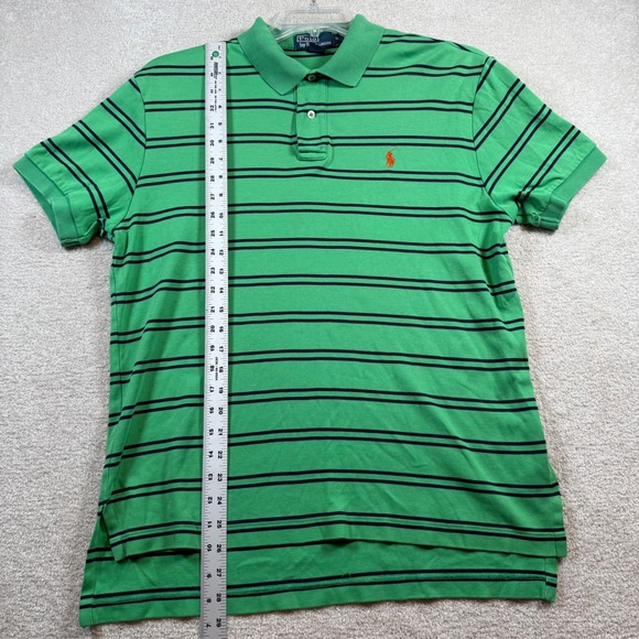 Polo Ralph Lauren Men's Green Striped Short Sleeve Polo Shirt Size Medium - Picture 6 of 7